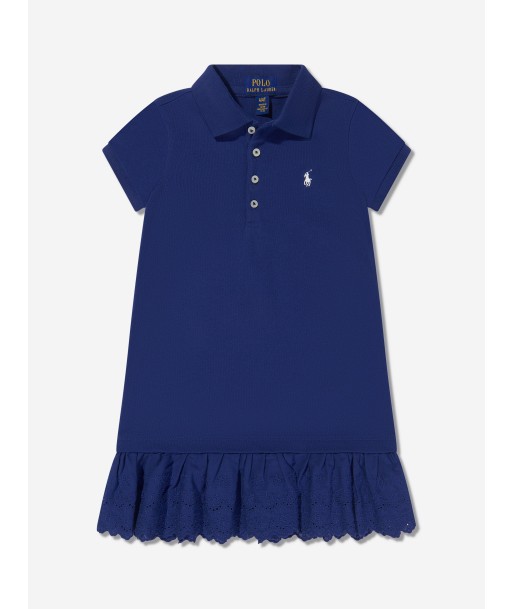 Ralph Lauren Girls Logo Eyelet Dress in Navy ouvre sa boutique