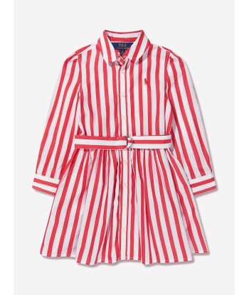 Ralph Lauren Girls Striped Shirt Dress in Red shop