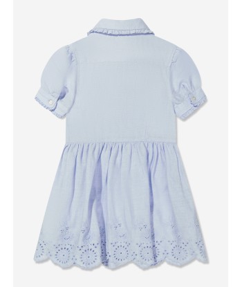 Ralph Lauren Girls Embroidered Shirt Dress in Blue pas cher