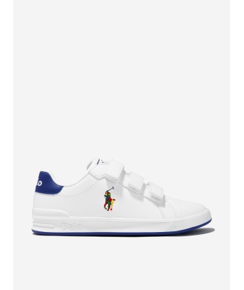 Ralph Lauren Boys Heritage Court II Velcro Trainers in White Venez acheter