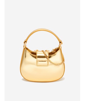 Self Portrait Girls Curved Bow Micro Shoulder Bag in Gold la colonne vertébrale