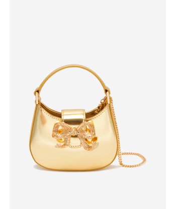 Self Portrait Girls Curved Bow Micro Shoulder Bag in Gold la colonne vertébrale