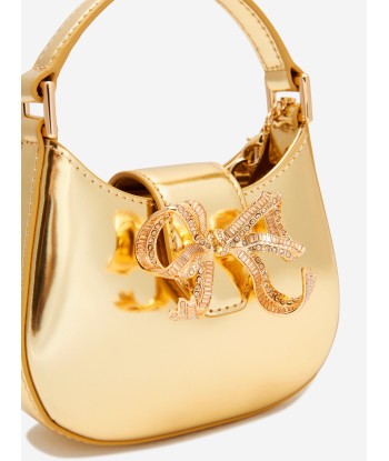 Self Portrait Girls Curved Bow Micro Shoulder Bag in Gold la colonne vertébrale