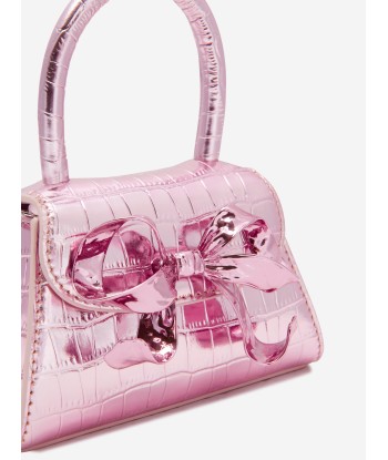 Self Portrait Girls Metallic Croc Micro Bow Bag in Pink la chaussure