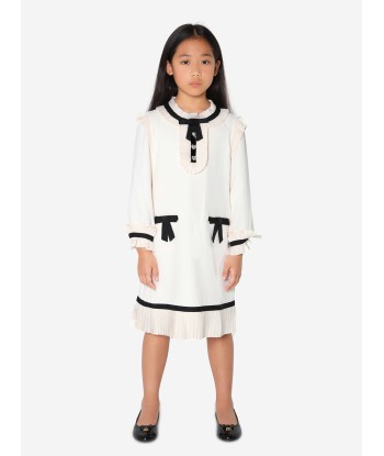 Self Portrait Girls Crepe Mini Dress in Ivory pas cheres