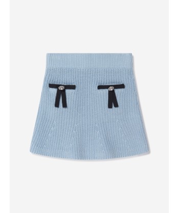 Self Portrait Girls Cotton Knit Mini Skirt in Blue Découvrez la collection