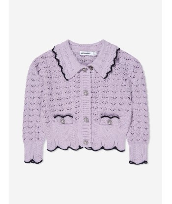 Self Portrait Girls Crochet Knit Cardigan in Lilac Toutes les collections ici