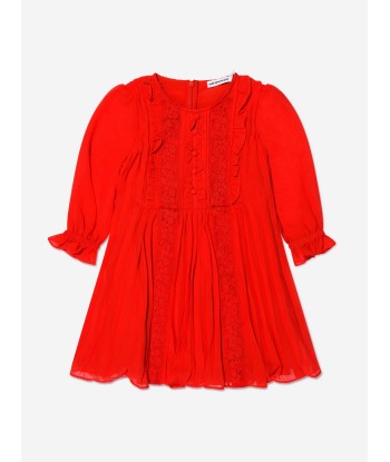 Self Portrait Girls Chiffon Ruffle Mini Dress in Red en linge