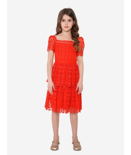 Self Portrait Girls Petal Lace Tiered Mini Dress in Red pour bénéficier 