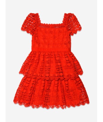 Self Portrait Girls Petal Lace Tiered Mini Dress in Red pour bénéficier 