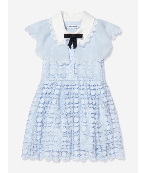 Self Portrait Girls Lace Dress With Double Collar in Blue une grave pollution 