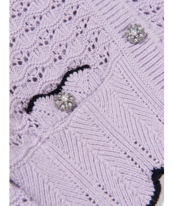 Self Portrait Girls Crochet Knit Cardigan in Lilac Toutes les collections ici