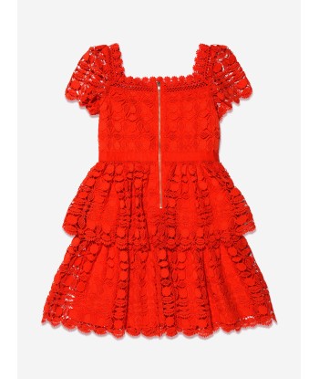 Self Portrait Girls Petal Lace Tiered Mini Dress in Red pour bénéficier 