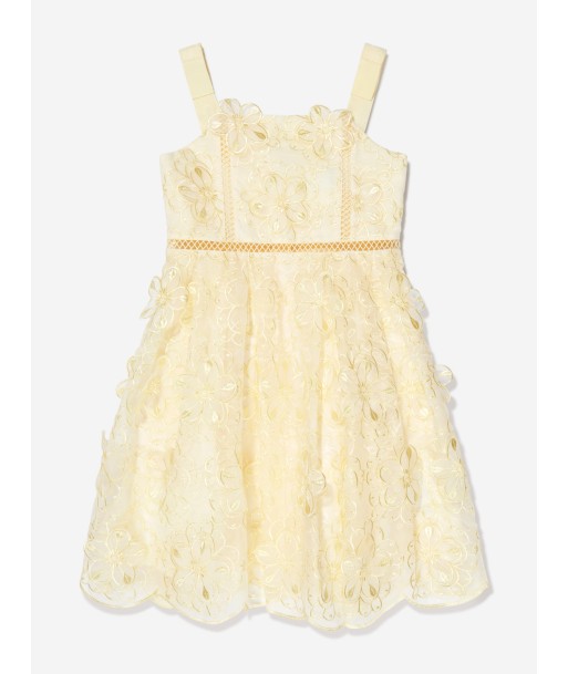 Self Portrait Girls 3-D Organza Strappy Mini Dress in Yellow 2024