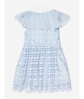 Self Portrait Girls Lace Dress With Double Collar in Blue une grave pollution 