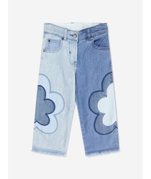 Stella McCartney Girls Wide Leg Flower Jeans in Blue Véritable concentré