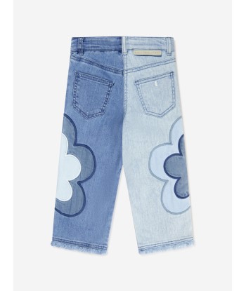 Stella McCartney Girls Wide Leg Flower Jeans in Blue Véritable concentré