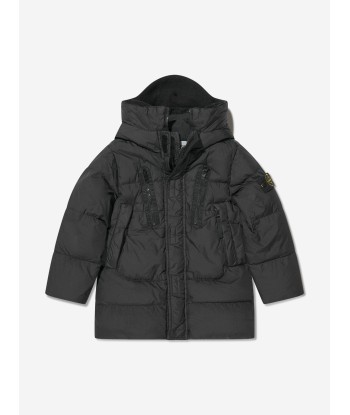 Stone Island Junior Boys Down Padded Crinkle Puffer Jacket brillant des détails fins